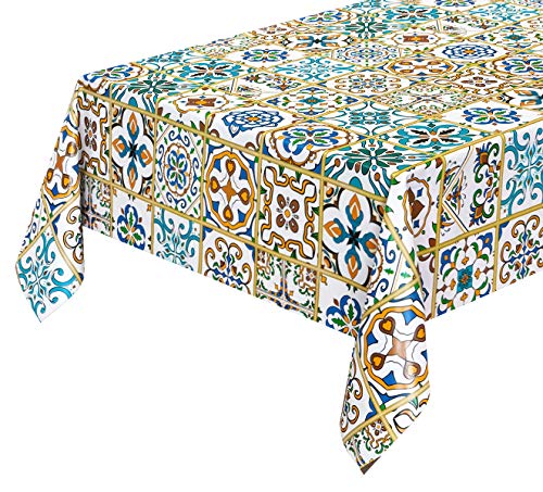 Fleckschutz-Tischdecke Majolika, Abdeckung für den Küchentisch, aus Wachstuch, Rückseite textilbeschichtet, cm 140x120 von ARREDIAMOINSIEME-nelweb