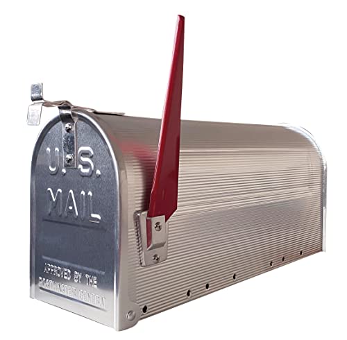 ARREGUI Americano E2101A Amerikanischer Briefkasten aus Aluminium, der US Mailbox Klassiker mit Roter Flagge, US Briefkasten für den Außenbereich, Größe L (Zeitschriften und C4-Umschläge), Silber von ARREGUI