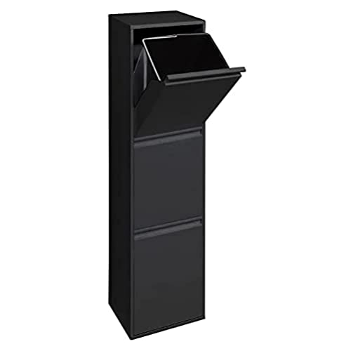 ARREGUI Basic CR306-B Mülltrennsystem aus Stahl | 3 Fächer Mülleimer für die Küche | 3 Fach Abfalleimer | Herausnehmbare Inneneimer mit Griff | Recycling Schrank | Mülltrennung | 3x17L (51L) | schwarz von ARREGUI