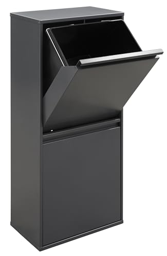 ARREGUI Basic CR404-B2 Mülltrennsystem aus Stahl | 2 Fächer Mülleimer für die Küche | 2 Fach Abfalleimer | 2x23 L (46 L) | Herausnehmbare Extragroße Eimer | Recycling Schrank Mülltrennung | anthrazit von ARREGUI
