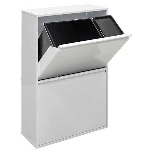 ARREGUI Basic CR601-B2 Mülltrennsystem aus Stahl | 4 Fächer Mülleimer für die Küche | 1 Extra Großer Eimer | 23+11+17+17 L (68L) | 4 Fach Abfalleimer mit Inneneimern aus Kunststoff mit Griff | weiß von ARREGUI