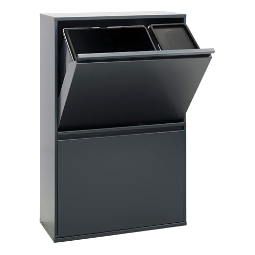 ARREGUI Basic CR604-B2 Mülltrennsystem aus Stahl | 4 Fächer Mülleimer für die Küche | 1 Extra Großer Eimer für Plastik und 1 Kleiner für Biomüll | 23+11+17+17 L (68 L) | 4 Fach Abfalleimer | anthrazit von ARREGUI
