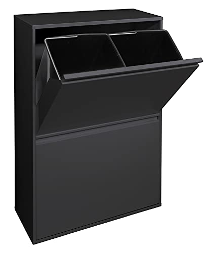 ARREGUI Basic CR606-B Mülltrennsystem aus Stahl | 4 Fächer Mülleimer für die Küche | 4 Fach Abfalleimer | Herausnehmbare Inneneimer mit Griff | Recycling Schrank | Mülltrennung | 4x17L (68L) | schwarz von ARREGUI