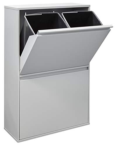 ARREGUI Basic CR602-B Recycling Abfalleimer/Mülleimer aus Stahl | Mülltrennsystem mit 4 entnehmbaren Inneneimern aus Kunststoff mit Griff | 4 x 17L (68 L) | hellgrau von ARREGUI
