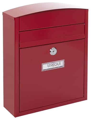 ARREGUI Compact E5736 Briefkasten aus Verzinktem Stahl, Größe S (DIN A5 Post), Wandbriefkasten für den Außenbereich, Wasserfest, Postkasten mit Namensschild, 2 Schlüssel, Einfache Montage, Rot von ARREGUI