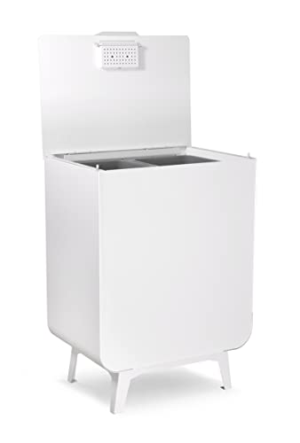 ARREGUI Duplo CR211-D Geruchsdichter Mülleimer mit Karbonfilter | 2 x26L (52 L) | Design Mülleimer für die Küche mit Kohlefilter | 2 Fächer Mülltrennsystem | 2 Fach Abfalleimer | XXL Mülleimer | weiß von ARREGUI
