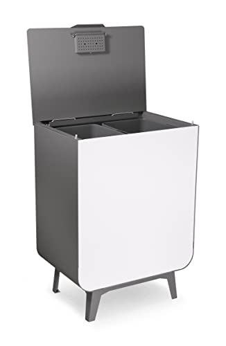 ARREGUI Duplo CR271-D Geruchsdichter Mülleimer mit Karbonfilter | 2x 26L (52 L) | Design Mülleimer für die Küche mit Kohlefilter | 2 Fächer Mülltrennsystem | 2 Fach XXL Abfalleimer | grau und weiß von ARREGUI