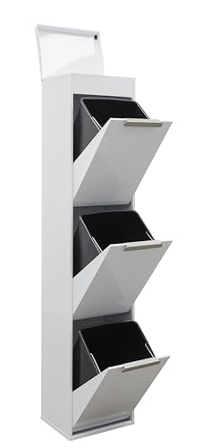 ARREGUI Ecoclas Plus CR321-E Mülltrennsystem aus Stahl mit Aufbewahrungsbox mit Deckel | 3x17L (51L) | 3 Fächer Mülleimer für die Küche | 3 Fach Abfalleimer | Herausnehmbare Inneneimer + Griff | weiß von ARREGUI