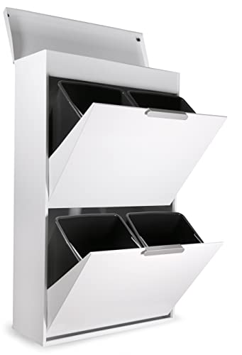 ARREGUI Ecoclas Plus CR621-E Mülltrennsystem aus Stahl mit Aufbewahrungsbox mit Deckel | 4 Fächer Mülleimer für die Küche | 4 Fach Abfalleimer | Herausnehmbare Inneneimer + Griff | 4x17L (68L) | weiß von ARREGUI