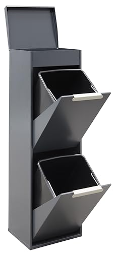 ARREGUI Ecoclas Plus CR224-E Mülltrennsystem aus Stahl mit Aufbewahrungsbox mit Deckel | 2x17L (34L) | 2 Fächer Mülleimer für die Küche | 2 Fach Abfalleimer | Herausnehmbare Inneneimer | anthrazit von ARREGUI