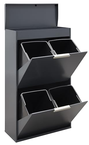 ARREGUI Ecoclas Plus CR624-E Mülltrennsystem aus Stahl mit Aufbewahrungsbox mit Deckel | 4 Fächer Mülleimer für die Küche | 4 Fach Abfalleimer | Herausnehmbare Inneneimer | 4x17L (68L) | anthrazit von ARREGUI