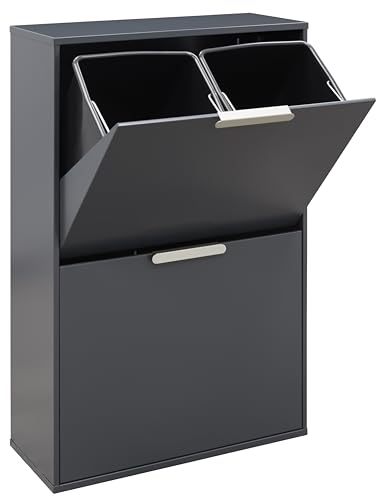 ARREGUI Ecoclas CR604-E Mülltrennsystem aus Stahl | 4 Fächer Mülleimer für die Küche |4x17L (68L) | 4 Fach Abfalleimer | Herausnehmbare Inneneimer + Griff | Recycling Schrank | Mülltrennung |anthrazit von ARREGUI
