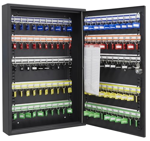 ARREGUI PL100EN Schlüsselschrank mit 100 verstellbaren Haken | Schlüsselbox aus Stahl mit IP65 Elektronikschloss | Schlüsselkasten mit Zahlenschloss | Programmierbare Codes | 55x38x8 cm | Schwarz von ARREGUI