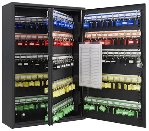 ARREGUI PL200EN Schlüsselschrank mit 200 verstellbaren Haken | Schlüsselbox aus Stahl mit IP65 Elektronikschloss | Schlüsselkasten mit Zahlenschloss | Programmierbare Codes | 55x38x14 cm | Schwarz von ARREGUI