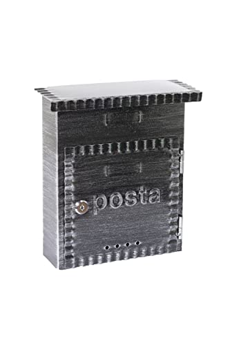 ARREGUI Rustica D-2201 Metall-Briefkasten im rustikalen Stil, Post, Wandbriefkasten für den Außenbereich mit Schutzklappe, Einfache Montage, Schwarz gebürstet, Größe S (DIN A5) -28,5 x 26 x 10 cm von ARREGUI
