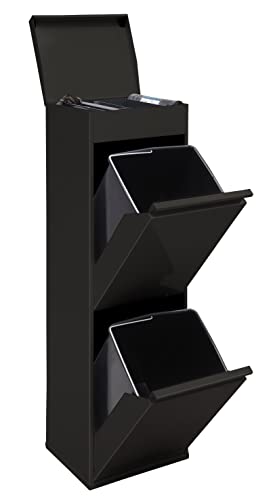 ARREGUI Top CR226-B Mülltrennsystem aus Stahl mit Aufbewahrungsbox mit Deckel | 2 Fächer Mülleimer für die Küche | 2x17 L (34 L) | 2 Fach Abfalleimer | Herausnehmbare Inneneimer mit Griff | schwarz von ARREGUI