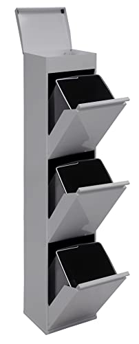 ARREGUI Top CR322-B Mülltrennsystem aus Stahl mit Aufbewahrungsbox mit Deckel | 3 Fächer Mülleimer für die Küche | 3x17L (51L) | 3 Fach Abfalleimer | Herausnehmbare Inneneimer mit Griff | hellgrau von ARREGUI