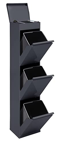 ARREGUI Top CR324-B Mülltrennsystem aus Stahl mit Aufbewahrungsbox mit Deckel | 3 Fächer Mülleimer für die Küche | 3x17L (51L) | 3 Fach Abfalleimer | Herausnehmbare Inneneimer mit Griff | anthrazit von ARREGUI