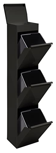 ARREGUI Top CR326-B Mülltrennsystem aus Stahl mit Aufbewahrungsbox mit Deckel | 3 Fächer Mülleimer für die Küche | 3x17L (51L) | 3 Fach Abfalleimer | Herausnehmbare Inneneimer mit Griff | schwarz von ARREGUI