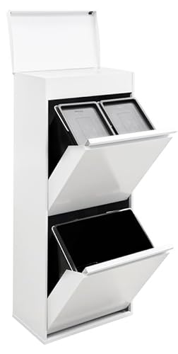 ARREGUI Top CR421-B Mülltrennsystem aus Stahl mit Aufbewahrungsbox mit Deckel | 3 Fächer Mülleimer für die Küche | 11+11+23 L (45 L) | 3 Fach Abfalleimer | Herausnehmbare Inneneimer mit Griff | weiß von ARREGUI