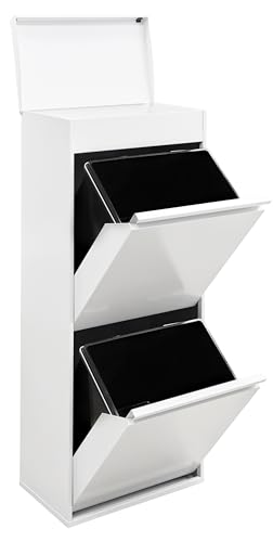 ARREGUI Top CR421-B2 Mülltrennsystem aus Stahl mit Aufbewahrungsbox mit Deckel | 2 Fächer Mülleimer für die Küche | 2x23 L (46 L) | 2 Fach Abfalleimer | Herausnehmbare Inneneimer mit Griff | weiß von ARREGUI
