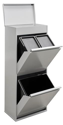 ARREGUI Top CR422-B Mülltrennsystem aus Stahl mit Aufbewahrungsbox mit Deckel | 3 Fächer Mülleimer für die Küche | 11+11+23 L (45 L) | 3 Fach Abfalleimer | Herausnehmbare Inneneimer mit Griff | grau von ARREGUI