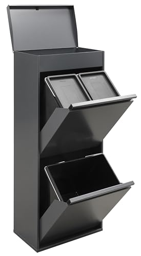 ARREGUI Top CR424-B Mülltrennsystem aus Stahl mit Aufbewahrungsbox mit Deckel | 3 Fächer Mülleimer für die Küche | 11+11+23L (45L) | 3 Fach Abfalleimer | Herausnehmbare Inneneimer mit Griff| anthrazit von ARREGUI