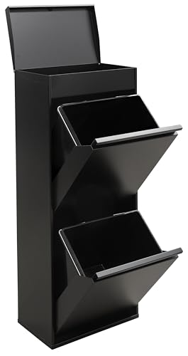 ARREGUI Top CR426-B2 Mülltrennsystem aus Stahl mit Aufbewahrungsbox mit Deckel | 2 Fächer Mülleimer für die Küche | 2x23 L (46 L) | 2 Fach Abfalleimer | Herausnehmbare Inneneimer mit Griff | schwarz von ARREGUI