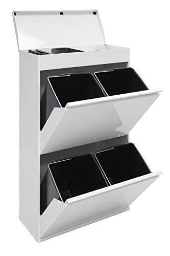 ARREGUI Top CR621-B Mülltrennsystem aus Stahl mit Aufbewahrungsbox mit Deckel | 4 Fächer Mülleimer für die Küche | 4x17 L (68 L) | 4 Fach Abfalleimer | Herausnehmbare Inneneimer mit Griff | weiß von ARREGUI