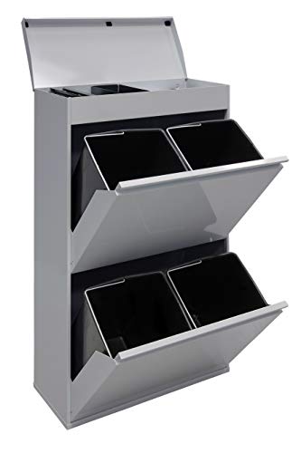 ARREGUI Top CR622-B Mülltrennsystem aus Stahl mit Aufbewahrungsbox mit Deckel | 4 Fächer Mülleimer für die Küche | 4 Fach Abfalleimer | Herausnehmbare Inneneimer mit Griff | 4x17L (68L) | hellgrau von ARREGUI