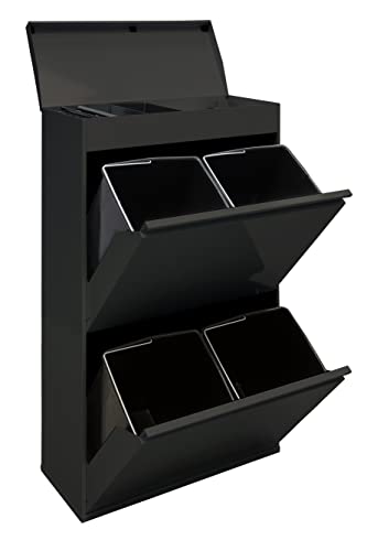 ARREGUI Top CR626-B Mülltrennsystem aus Stahl mit Aufbewahrungsbox mit Deckel | 4 Fächer Mülleimer für die Küche | 4x17 L (68 L) | 4 Fach Abfalleimer | Herausnehmbare Inneneimer mit Griff | schwarz von ARREGUI