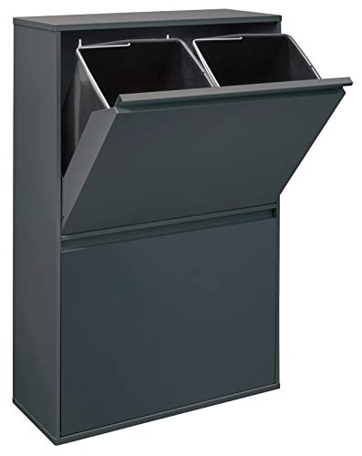 ARREGUI Basic CR604-B Mülltrennsystem aus Stahl | 4 Fächer Mülleimer für die Küche | 4 Fach Abfalleimer | Herausnehmbare Inneneimer + Griff | Recycling Schrank | Mülltrennung | 4x17L (68L) | anthrazit von ARREGUI