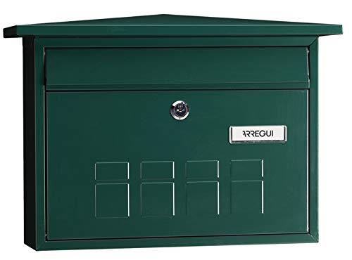 ARREGUI Deco E5703 Briefkasten aus Verzinktem Stahl, Größe M (DIN A4 Post), waagrechter Wandbriefkasten für den Außenbereich, Postkasten für Draußen mit Namensschild und Einwurfklappe, Grün von ARREGUI