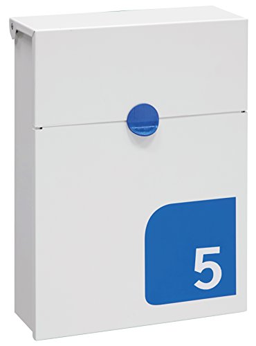 ARREGUI Tondo S E6721-BLU Briefkasten aus verzinktem Stahl, mit ihrer Hausnummer personalisierbarer Wandbriefkasten, Größe S (DIN A5 Post), mit verborgenem Schloss und Schutzklappe, weiß mit blau von ARREGUI