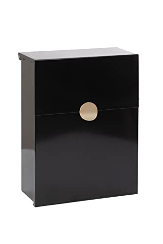 Arregui Tondo S E6724-IRI Briefkasten aus verzinktem Stahl, der individuell mit ihrer Hausnummer gekennzeichnet werden kann, Größe S (DIN A5), schwarz mit gold von ARREGUI