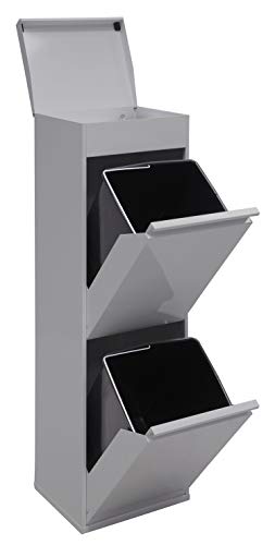 ARREGUI Top CR222-B Recycling Abfalleimer/Mülleimer aus Stahl mit Aufbewahrungsbox mit Deckel | Mülltrennsystem mit 2 entnehmbaren Inneneimern aus Kunststoff mit Griff | 2 x 17L (34 L) | hellgrau von ARREGUI