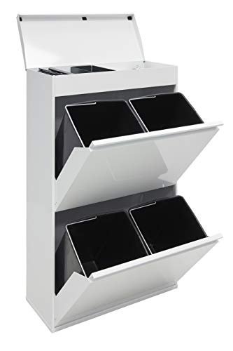 ARREGUI Top CR621-B Mülltrennsystem aus Stahl mit Aufbewahrungsbox mit Deckel | 4 Fächer Mülleimer für die Küche | 4 Fach Abfalleimer | Herausnehmbare Inneneimer mit Griff | 4x17L (68L) | weiß von ARREGUI
