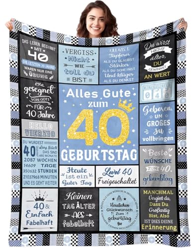 ARRITS 40 Geburtstag Frauen Männer Geschenk, Kuscheldecke 40. Geburtstag Deko, Geburtstagsgeschenk für Frau Mann ab 40 Personalisierte Decke Geschenkidee für Mama Freundin Schwester Freund Kollegin von ARRITS