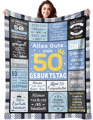 ARRITS 50 Geburtstag Geschenk für Frauen Männer, Personalisierte Kuscheldecke Dekorationen Geschenkidee zum 50. Geburtstag Frau Mann, 50 Geburtstag Decke für Beste Freundin Papa Opa Bruder Kollegin von ARRITS