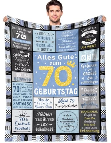ARRITS 70 Geburtstag Frauen Männer Geschenk, Kuscheldecke 70. Geburtstag Deko, Geburtstagsgeschenk für Frau Mann ab 70 Personalisierte Decke Geschenkidee für Mama Freundin Oma Freund Kollegin von ARRITS