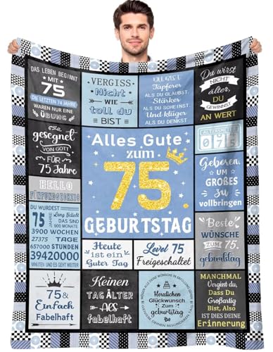 ARRITS 75 Geburtstag Frauen Männer Geschenk, Kuscheldecke 75. Geburtstag Deko, Geburtstagsgeschenk für Frau Mann ab 75 Personalisierte Decke Geschenkidee für Vater Ehemann Opa Brüder Freund Kollegin von ARRITS