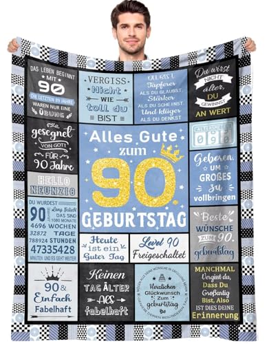 ARRITS 90 Geburtstag Geschenk für Frauen Männer, Personalisierte Kuscheldecke Dekorationen Geschenkidee zum 90. Geburtstag Frau Mann, 90 Geburtstag Decke für Freundin Papa Opa Bruder Kollegin von ARRITS
