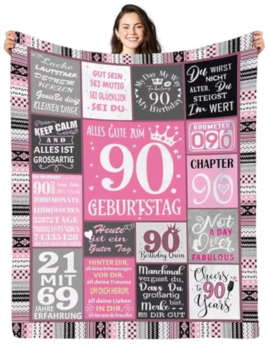 ARRITS 90. Geburtstag Geschenke Decke für Frauen, Alles Gute 90 Geburtstag Frauen Deko Kuscheldecke Geschenk, Geschenke zum 90 Geburtstag Frau, Lustiges 90er Geburtstag Frauen Geschenkideen Decke von ARRITS