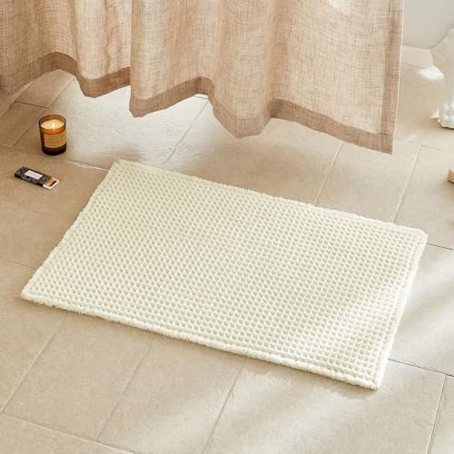 ARRITS Boho Waffle Badteppich 43x61cm Beige Superabsorbierende Waffle Badematte rutschfest Waschbar Badvorleger Weich Bauernhaus Badezimmerteppich mit Quasten Duschvorleger für Badezimmerboden Deko von ARRITS