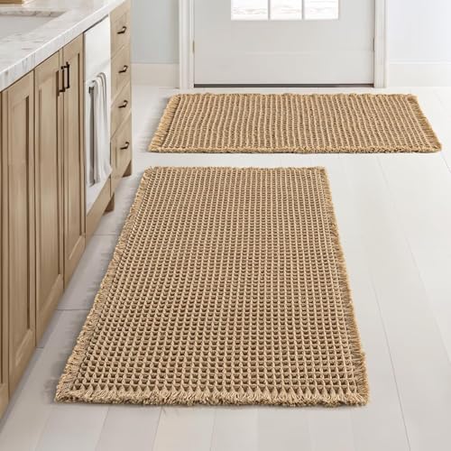 ARRITS Boho Waffle Badteppich Set 2 Teilig 43x61cm Braun Super Saugfähiger Weich Waffle Badematte Set rutschfest Waschbar Badvorleger Badezimmerteppich mit Quasten Duschvorleger für Badezimmerboden ARRITS Boho Waffle Badteppich Set 2 Teilig 43x61cm Braun Super Saugfähiger Weich Waffle Badematte Set rutschfest Waschbar Badvorleger Badezimmerteppich mit Quasten Duschvorleger für Badezimmerboden von ARRITS