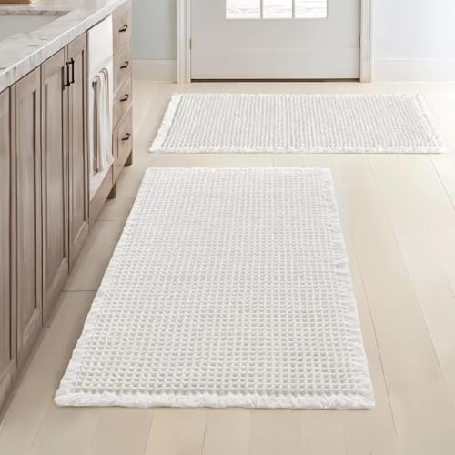 ARRITS Boho Waffle Badteppich Set 2 Teilig 51x81cm Weiß Super Saugfähiger Weich Waffle Badematte Set rutschfest Waschbar Badvorleger Badezimmerteppich mit Quasten Duschvorleger für Badezimmerboden ARRITS Boho Waffle Badteppich Set 2 Teilig 51x81cm Weiß Super Saugfähiger Weich Waffle Badematte Set rutschfest Waschbar Badvorleger Badezimmerteppich mit Quasten Duschvorleger für Badezimmerboden von ARRITS