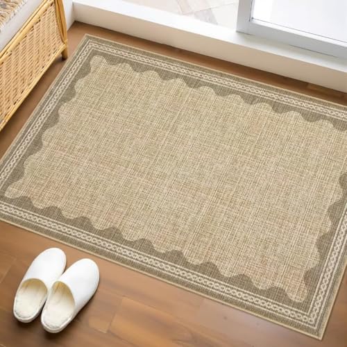 ARRITS Fußmatte Indoor für Eingang Teppich Kleiner 60x90cm Waschbar rutschfest Beige Modern Minimalistisch Kurzflor Throw Carpet für Schlafzimmer Küche Haustür Inneneingang Badezimmer Kinderzimmer von ARRITS