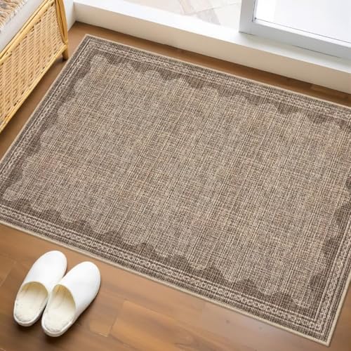 ARRITS Fußmatte Indoor für Eingang Teppich Kleiner 60x90cm Waschbar rutschfest Braun Modern Minimalistisch Kurzflor Throw Carpet für Schlafzimmer Küche Haustür Inneneingang Badezimmer Kinderzimmer von ARRITS