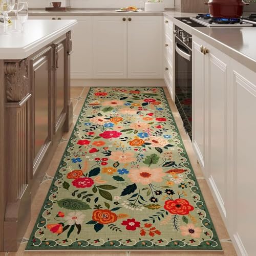 ARRITS Grün Waschbarer Läufer Teppich Flur 80x160cm Vintage Blumen Boho Teppich Weich rutschfest Blumenmuster Bettvorleger Kurzflor Flurläufer Teppiche für Küchen Wohnzimmer Schlafzimmer Badezimmer ARRITS Grün Waschbarer Läufer Teppich Flur 80x160cm Vintage Blumen Boho Teppich Weich rutschfest Blumenmuster Bettvorleger Kurzflor Flurläufer Teppiche für Küchen Wohnzimmer Schlafzimmer Badezimmer von ARRITS