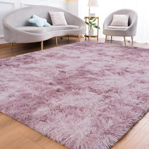 ARRITS Hochflor Teppich 120x160cm, Rosa Lila Wohnzimmer Teppich Flauschig Modern Weich Rechteckig Shaggy Teppich, rutschfest Waschbarer Langflor Schlafzimmer Teppich Kinderzimmer Bettvorleger von ARRITS